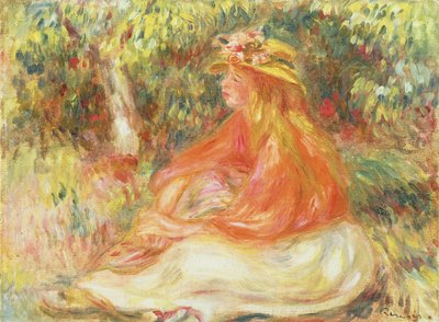 Chica Sentada en un Paisaje de Pierre Auguste Renoir